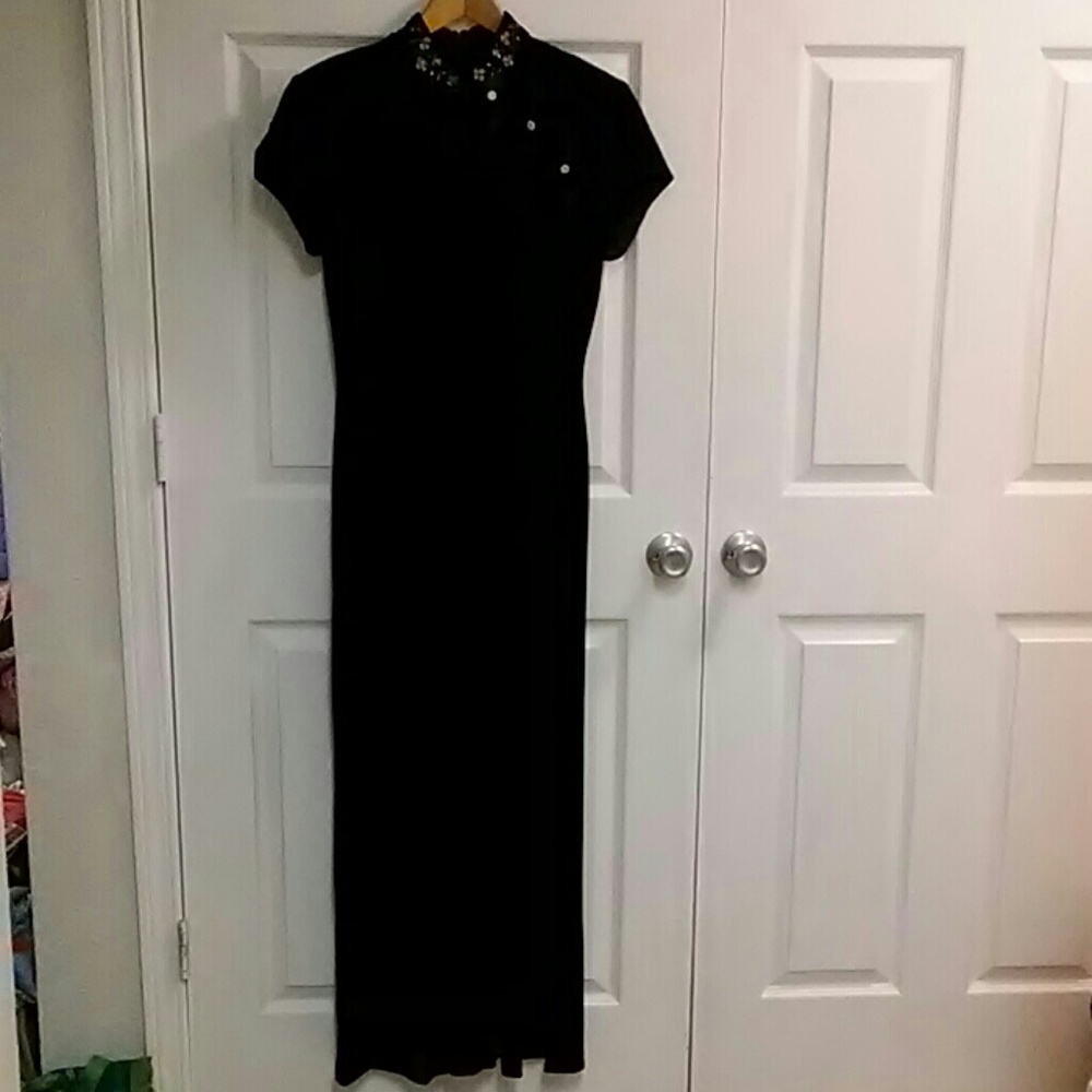 Vintage long navy velvet evening dress
